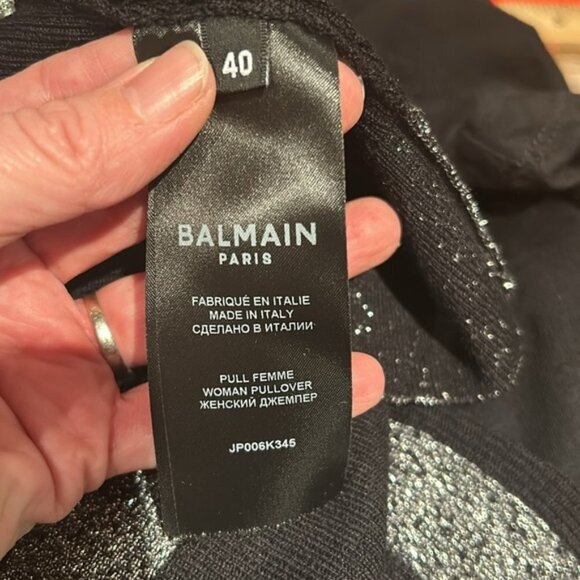 BALMAIN Lurex Striped Cropped Knit Hoodie Sz 40 - Picture 10 of 13